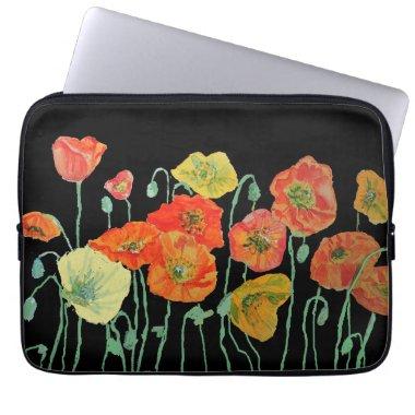 Orange and Black Poppies floral Orange red Laptop Sleeve