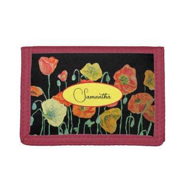 Orange and Black Poppies Womens Gifts Trifold Wallet