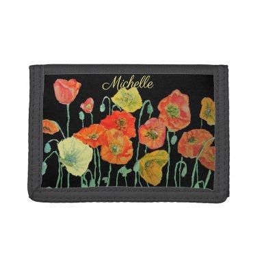 Orange and Black Poppies Womens Gifts Trifold Wallet