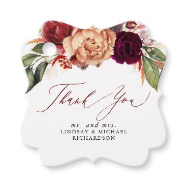 Orange and Burgundy Red Floral Fall Thank You Favor Tags