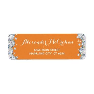 Orange and Silver Diamond Glitter Return Address Label