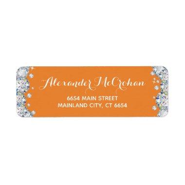 Orange and Silver Diamond Glitter Return Address Label