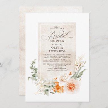 Orange and White Flowers Elegant Bridal Shower Invitations