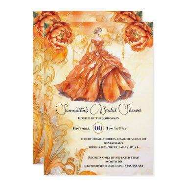 Orange ballgown peony flowers bride to be