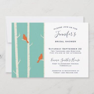 Orange Birds on Birch Tree Bridal Shower Invitations