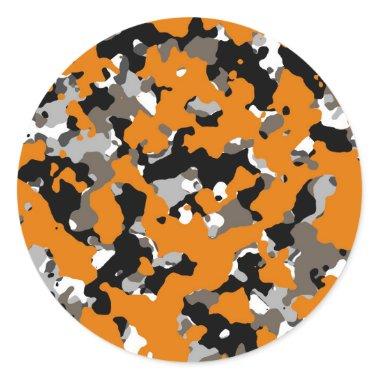 Orange Black Grey Tan Camouflage Camo Print Party Classic Round Sticker