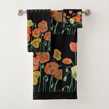 Orange Black Poppy poppies flowers art Towel Set