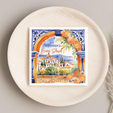 Orange blue azulejo talavera tiles  napkins