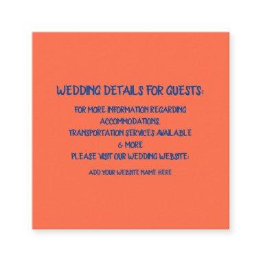 Orange Blue Wedding Details For Guests Colorful Enclosure