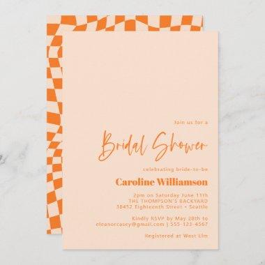 Orange Blush Abstract Checkerboard Bridal Shower Invitations