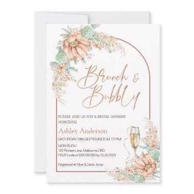 Orange Boho Cactus Brunch Bubbly Bridal Shower Invitations