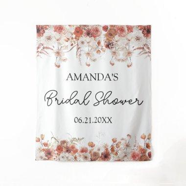 Orange Boho Floral  Backdrop Tapestry