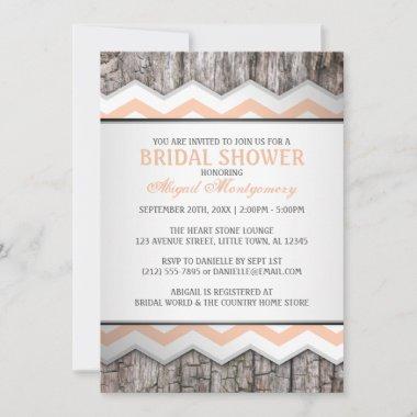 Orange Chevron & Wood Rustic Bridal Shower Invitations