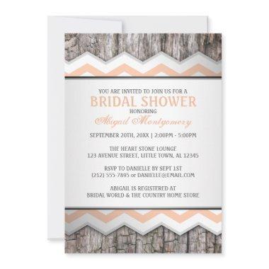 Orange Chevron & Wood Rustic Bridal Shower Invitations