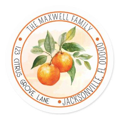 Orange Citrus Fruit Circle Return Address Classic Round Sticker