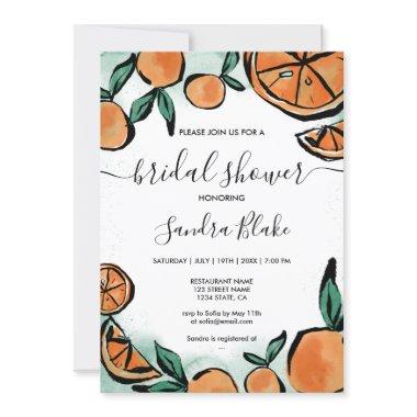 Orange Citrus Modern Watercolor Botanical Invitati