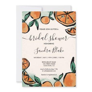 Orange Citrus Modern Watercolor Botanical Invitati