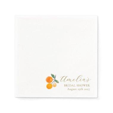 Orange Citrus Watercolor Bridal Brunch Custom Napkins