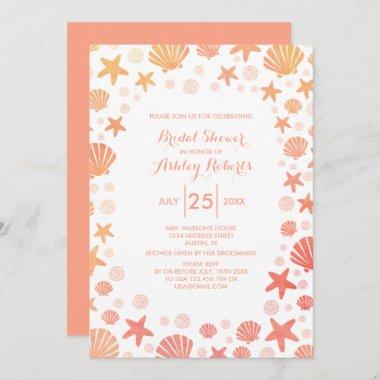 Orange-Coral Sea Things Bridal Shower Invitations