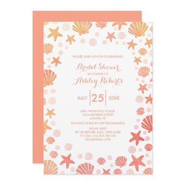 Orange-Coral Sea Things Bridal Shower Invitations