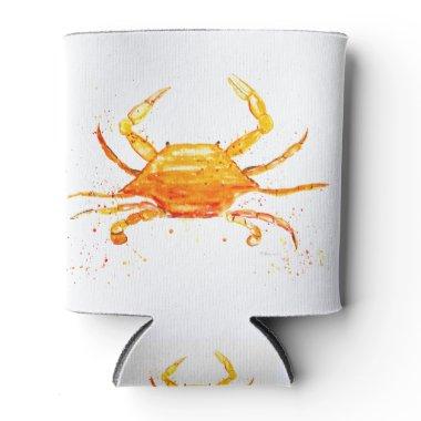 Orange crab watercolor sea shell tropical ocean can cooler