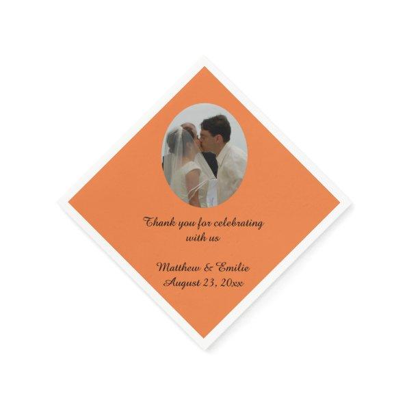 Orange Custom Personalized Wedding Photo Napkins