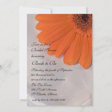 Orange Daisy and White Satin Bridal Shower Invitations