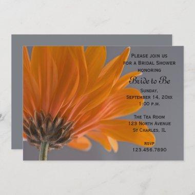 Orange Daisy on Gray Bridal Shower Invitations