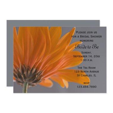 Orange Daisy on Gray Bridal Shower Invitations