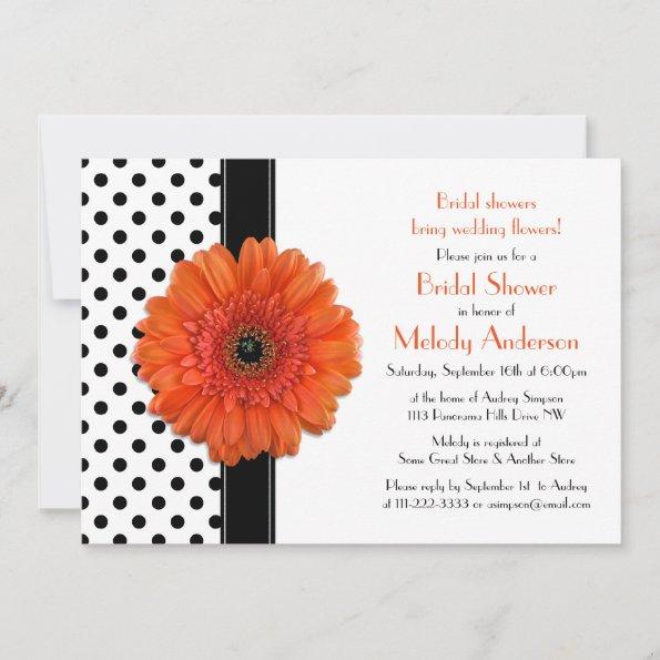 Orange Daisy Polka Dot Bridal Shower Invitations
