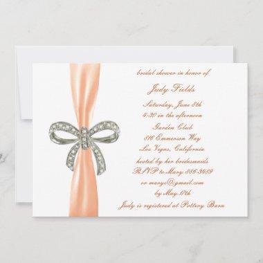 Orange Diamond Bow Bridal Shower Invitations