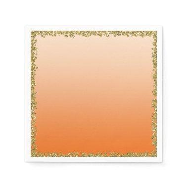 Orange Dipped Gold Glitter Glam Sparkle Party Napkins