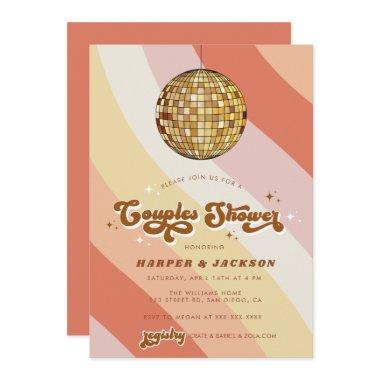 Orange Disco Retro 70s Couples Shower Invitations