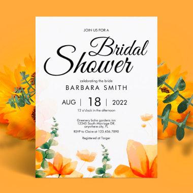 Orange elegant floral fall wedding bridal shower postInvitations
