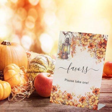 Orange fall flowers party favor pedestal sign