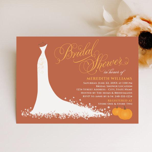 Orange Fall Pumpkins Wedding Gown Bridal Shower Invitations