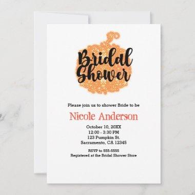 Orange Filigree Pumpkin Elegant Fall Bridal Shower Invitations
