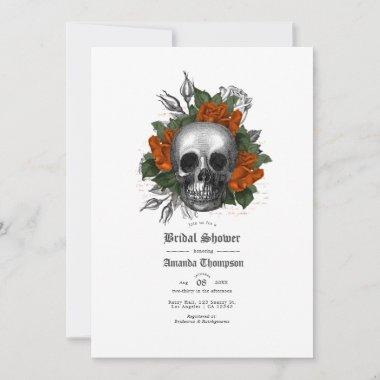 Orange Floral Skull Gothic Bridal Shower Invitations