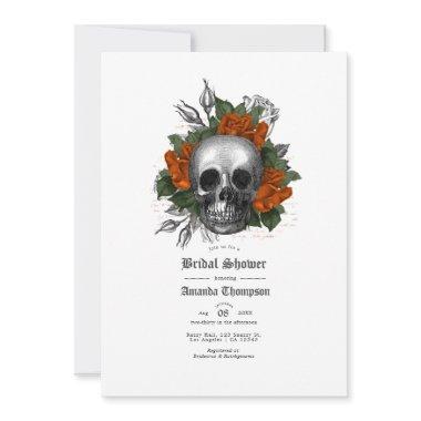 Orange Floral Skull Gothic Bridal Shower Invitations