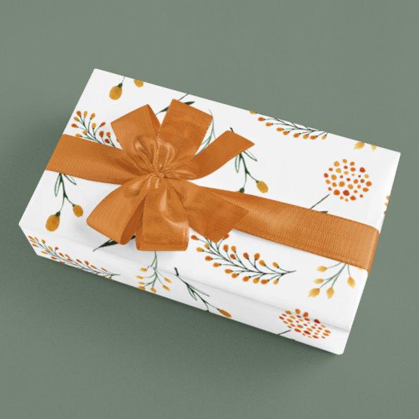 Orange Floral Wrapping Paper Flat Sheet Set of 3