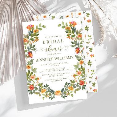 Orange floral wreath Bridal Shower Invitations