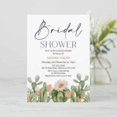 Orange Flowering Cactus Bridal Shower Invitations