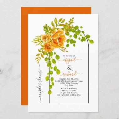 Orange flowers and arch wedding couples shower Invitations