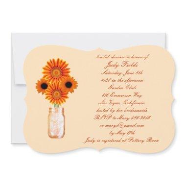 Orange Flowers Mason Jar Bridal Shower Invitations