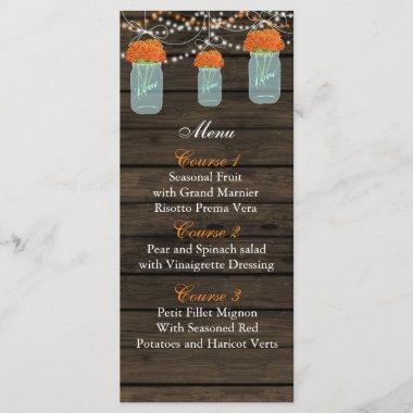 orange flowers mason jar wedding menu Invitations