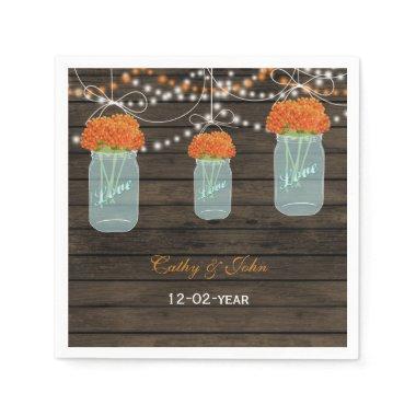 orange flowers mason jar wedding napkin