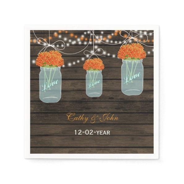 orange flowers mason jar wedding napkin