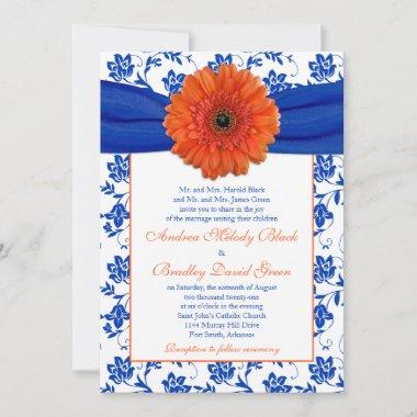 Orange Gerber Cobalt Floral Wedding Invitations