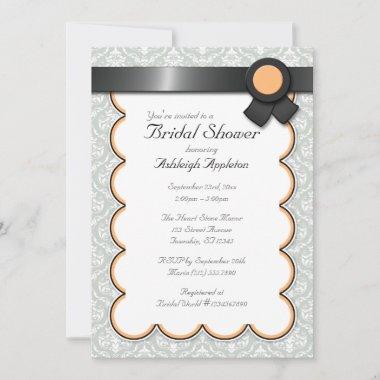 Orange & Gray Damask Bridal Shower Invitations