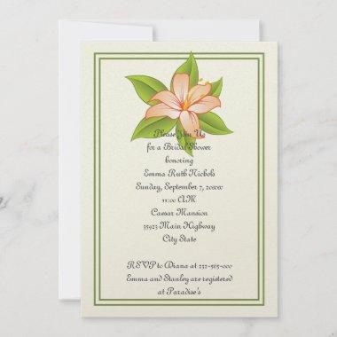 Orange green lily wedding bridal shower invite